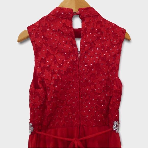 Speechless Red Lace Glitter Formal Dress Girls 7 Holiday | Christmas Sparkle - Picture 3 of 7